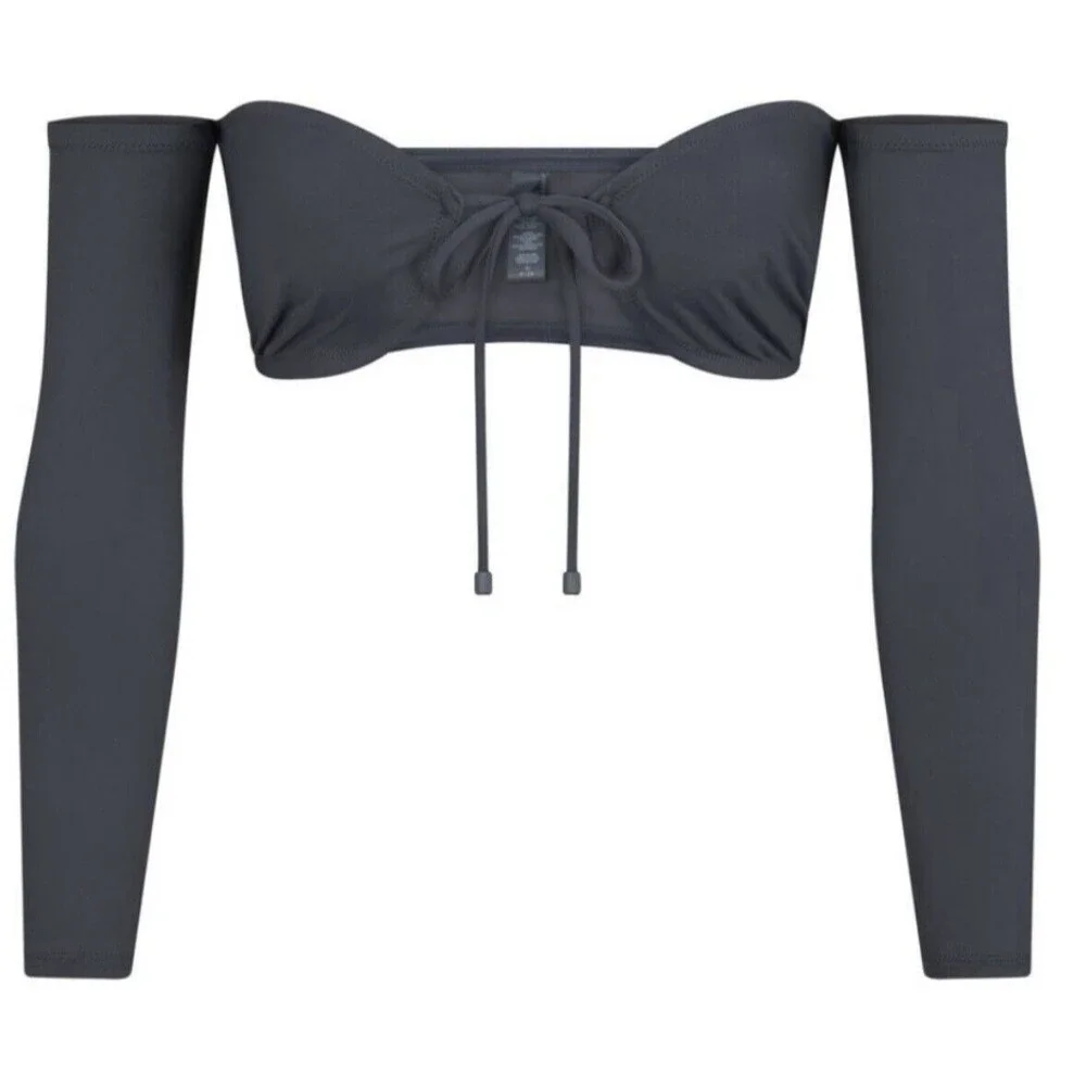 SKIMS‎ Recycled Swim Long Sleeve Bikini Top Gunmetal Gray Women's SIZE 4X NWT